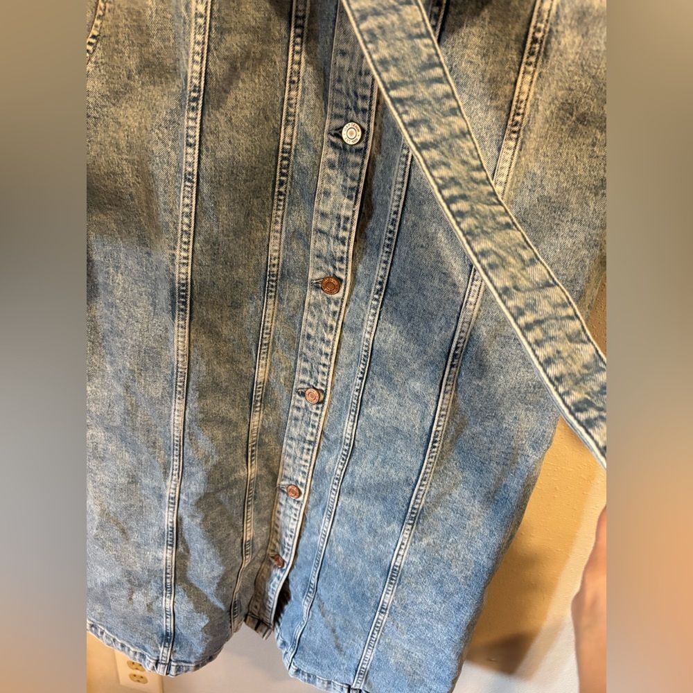 GAP Denim Midi Dress Belted Button Front Acid Wash Long Sleeve Size M - Picture 6 of 8